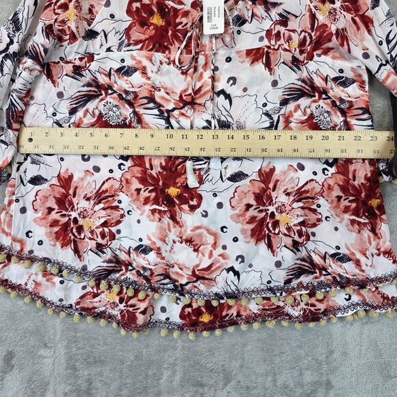 Soft Surroundings Rosada Blouse Womens Small Pink Floral Pom Pom Boho Top NWT - Picture 8 of 12